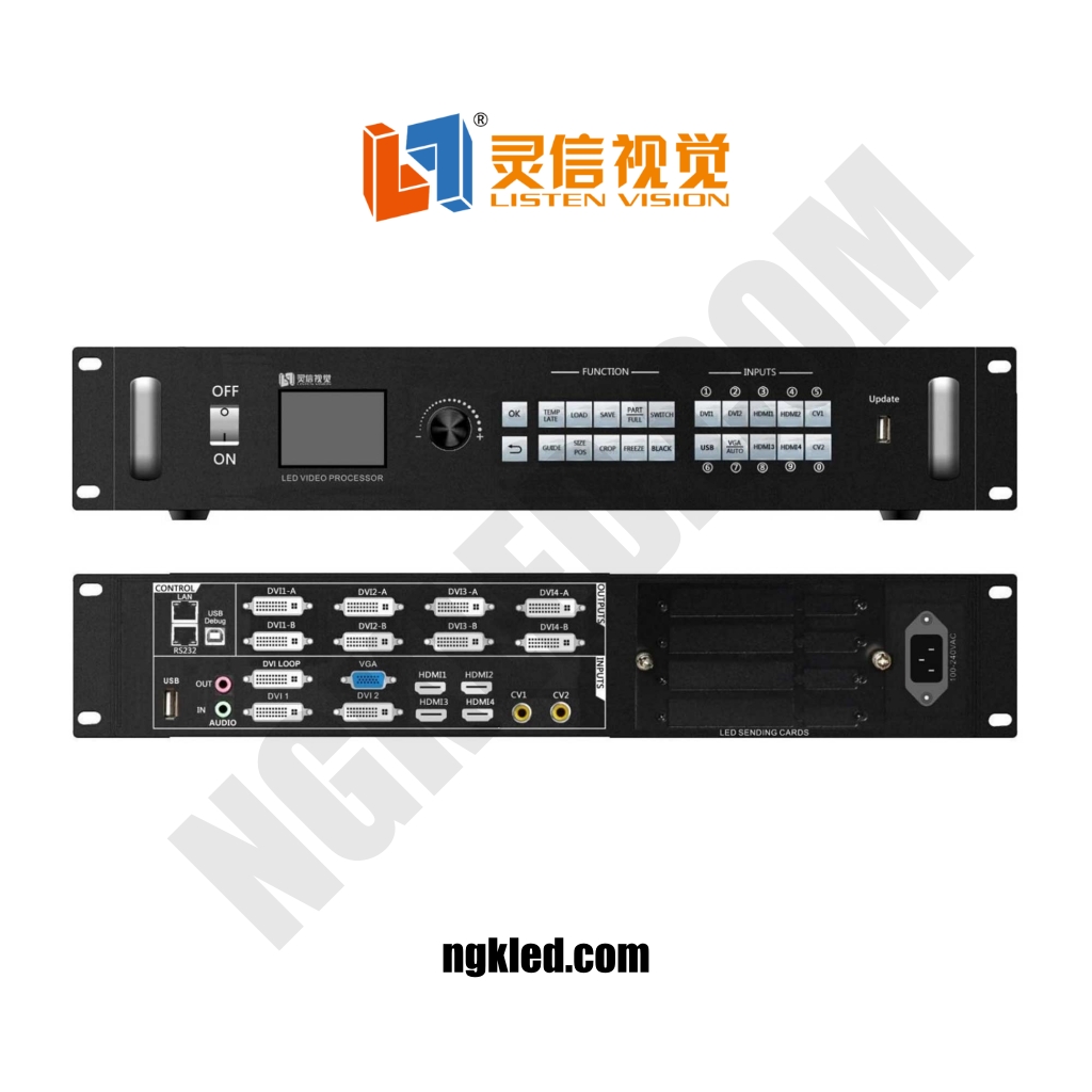 ویدیو پروسسور Listen VP9001 1 || نورگستران کادوس | تلویزیون شهری و تابلو led ویدیو پروسسورها دستگاه های پردازش تصویر پیشرفته ای هستند که نقش حیاتی در سیستم های نمایش حرفه ای مانند تلویزیون های شهری و ویدئو وال ها ایفا می کنند. این دستگاه ها با پردازش سیگنال های ویدئویی و مدیریت خروجی نمایشگر، امکان نمایش با کیفیت تصاویر را در ابعاد بزرگ فراهم می آورند. ویدیو پروسسور VP9001 محصول شرکت Listen که در بازار ایران نیز موجود است، یکی از محصولات پرکاربرد در این حوزه محسوب می شود .