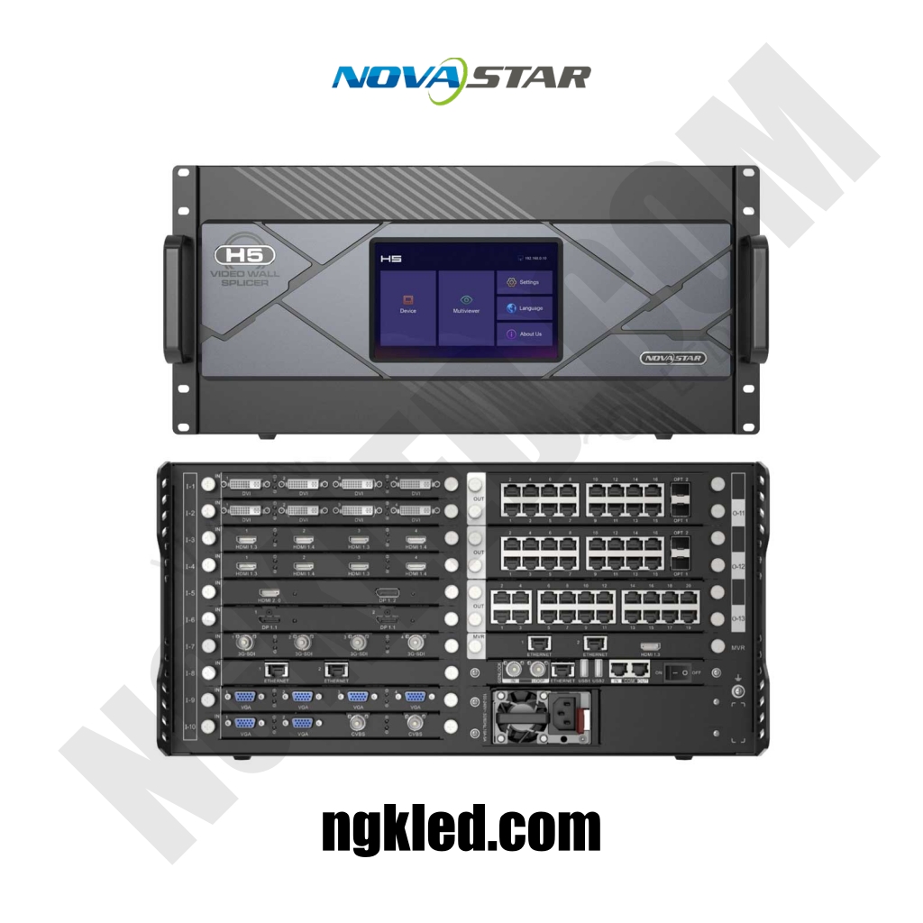 اسپلیسینگ NovaStar H5 Splicing 1 || نورگستران کادوس | تلویزیون شهری و تابلو led NovaStar H5 یک پروسسور ماژولار قدرتمند برای اسپلیسینگ و پردازش حرفهای ویدئو است که با بدنه رکمونت و کارتهای ورودی/خروجی قابلتعویض (Hot‑Swap) ساخته شده. اگر به چند ورودی همزمان، چند لایه تصویری، سوئیچینگ بدون وقفه، توسعهپذیری و امکان ارسال مستقیم به LED نیاز دارید، H5 انتخابی امن و آیندهنگر برای استودیو، رویداد زنده، اتاق فرمان و پروژههای سازمانی است. نورگستران کادوس طراحی، تامین کارتها و راهاندازی کامل سری H5 را پروژهمحور انجام میدهد.