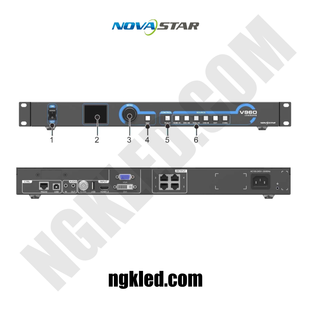 ویدئو پروسسور NovaStar V960 1 || نورگستران کادوس | تلویزیون شهری و تابلو led NovaStar V960 یک ویدئوکنترلر LED «همهکاره» است که اسکیلر حرفهای، سوئیچر ورودی و کارت ارسال را در یک دستگاه رکمونت 1U ترکیب میکند. با 8 پورت شبکه گیگابیتی و ظرفیت مجموع حدود 5.2 میلیون پیکسل، V960 برای پروژههای میانرده تا بزرگ داخل و خارج سالن گزینهای پایدار و کمتأخیر محسوب میشود. مدیریت EDID، سوئیچ نرم بین ورودیها، ذخیره پریستها و سازگاری کامل با اکوسیستم نرمافزار NovaLCT/V-Can، راهاندازی و بهرهبرداری را سریع و مطمئن میکند.